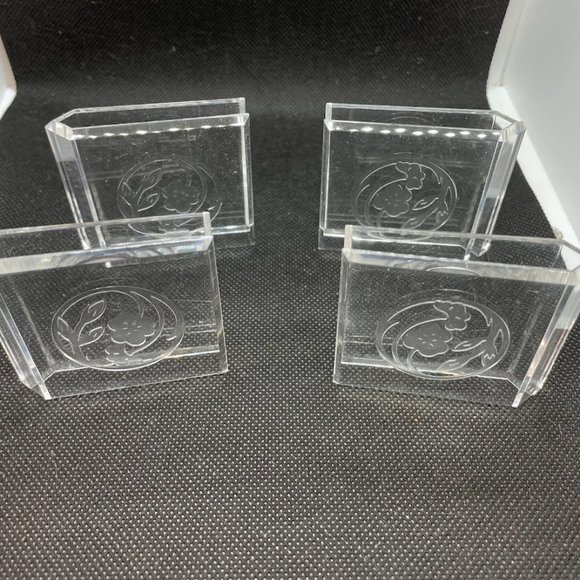 1982 Allegro Clear Plastic Floral Motif Napkin Holders Set of 8 Square Napkin - Picture 1 of 10